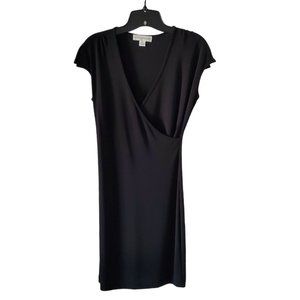 Petite Sophisticate V-Neck Surplice Midi Sheath Dress | Like New | XSP | Black